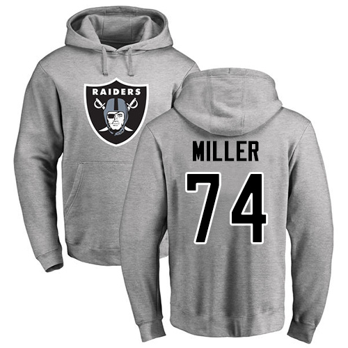 Men Oakland Raiders Ash Kolton Miller Name and Number Logo NFL Football #74 Pullover Hoodie Sweatshirts->nfl t-shirts->Sports Accessory